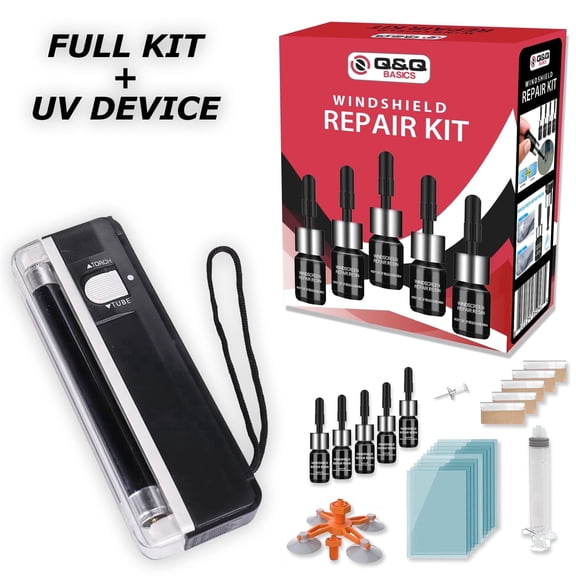 Q&Q BASICS® Windshield Chip Repair Kit – 5pc Auto Glass Repair Tools for Small Chips, Bullseye & Minor Surface Cracks on Front Windshi