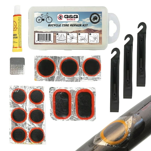Q&Q BASICS Bike Patch Kit Bicycle Tire Repair Inner Tube Fix Puncture Glue Patches Tool Set
