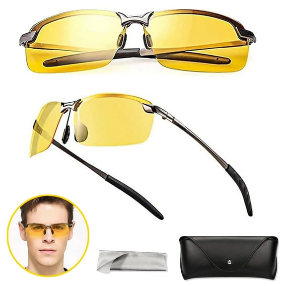Q&Q BASICS Polarized HD Night Driving Vision Glasses for Men & Women Aviator Semi-Rimless Sunglasses