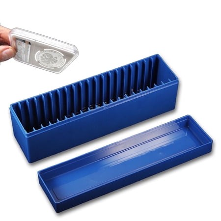 Q&Q BASICS® Storage Box Coin Organizer for 20 Certified PCGS NGC Slabs Coin Holder Blue, PVC Free