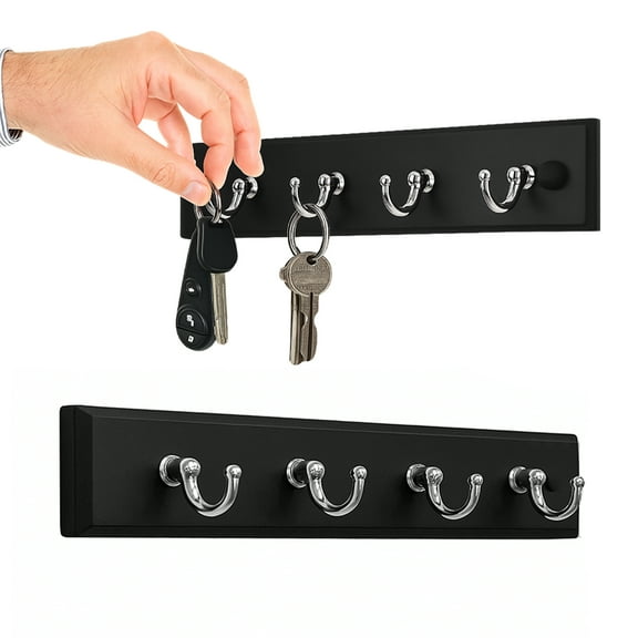 Q&Q BASICS Wall Mount Key Rack Hanger Holder 4 Hook Chain Storage Keys Organizer Home Decor, Hardware Included, Black