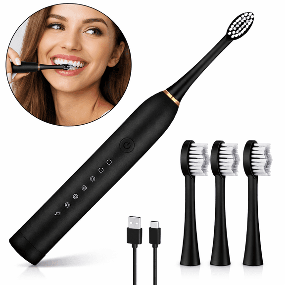 Q&Q ESSENTIALS Electric Toothbrush for Adults, Kids - Rechargeable Automatic Toothbrushes with 3 Tooth Heads, Sonic Soft Cleaning Power for Home, Travel & Gift