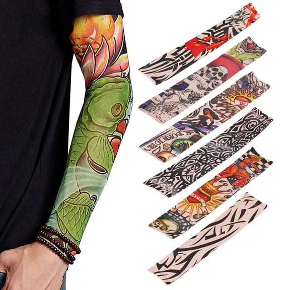 Q&Q ESSENTIALS Full Arm Tattoo Sleeve Costume Accessory Slip-On Set of 6
