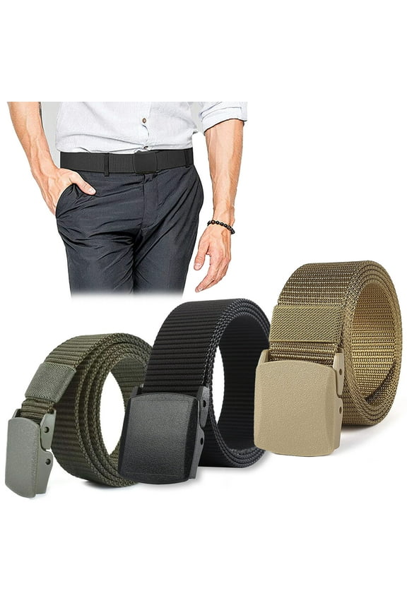 Mens Belt Canvas Nylon Belts for Men with Plastic Cam Belt Buckle Black Size 38-42