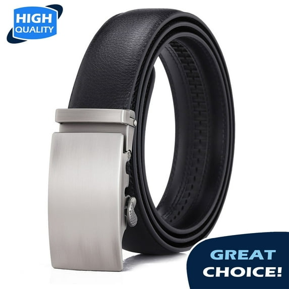 Q&Q ESSENTIALS Mens Ratchet Belt Premium Microfiber Leather Adjustable with Unique Slide Belt Buckle Black