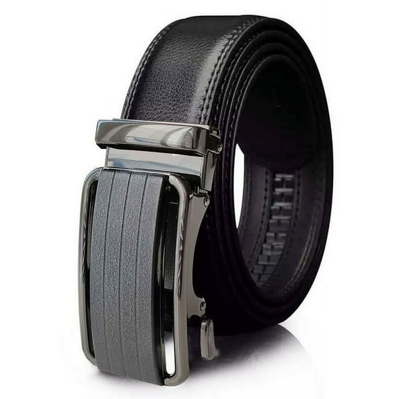 Q&Q ESSENTIALS Mens Ratchet Belt Premium Microfiber Leather Adjustable with Unique Slide Belt Buckle Black