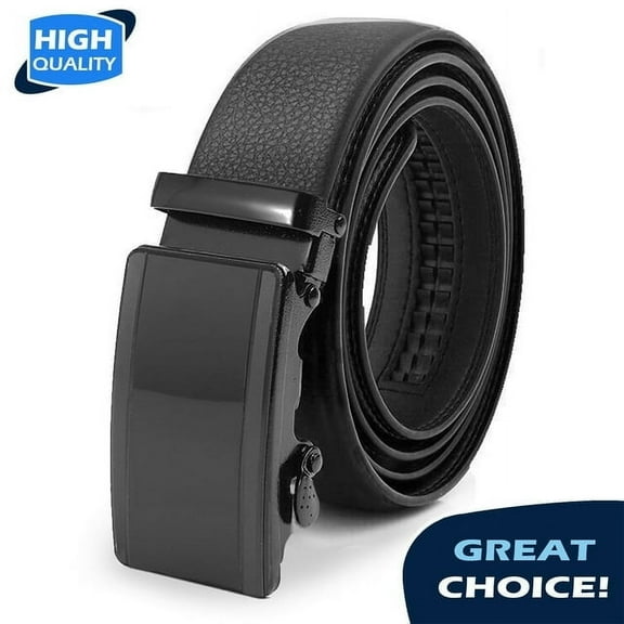 Q&Q ESSENTIALS Mens Ratchet Belt Premium Microfiber Leather Adjustable with Unique Slide Belt Buckle Black