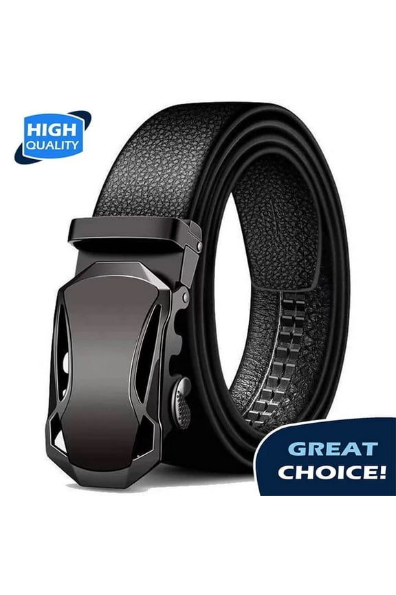 Mens Ratchet Belt Premium Microfiber Leather Adjustable with Unique Slide Belt Buckle Black