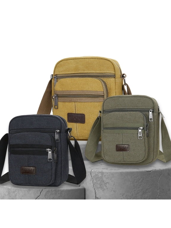 Mens Small Messenger Bag Canvas Crossbody Satchel Shoulder Bag Vintage Black