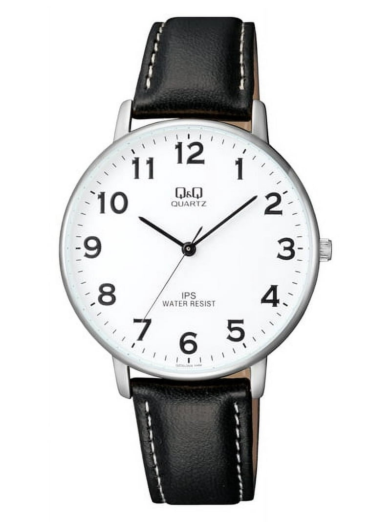 Q&Q MENS WATCH CLASSIC White DIAL LEATHER STRAP WATCH BIG NUMBERS
