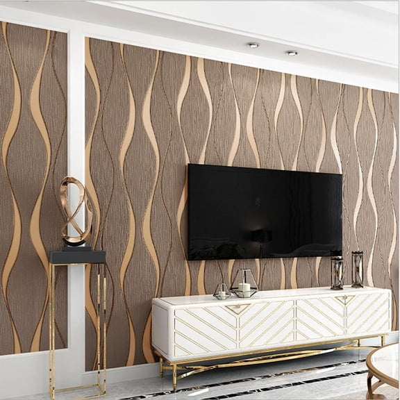 Q QIHANG Modern Minimalist 3D Curve Water Ripple Three-Dimensional Flocking Non-Woven Wallpaper Bedroom Living Room TV Background Wall Shop Decoration20.87 Wx393.7 L Non-Pasted (Dark Brown)