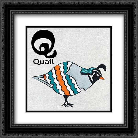 Q - Quail 2x Matted 20x20 Black Ornate Framed Art Print by Welsh, Shanni