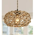 thumbnail image 1 of Q&S 1-Light, Boho Pendant Light Rustic Hand-Woven Hemp Rope Cage Basket Rattan Hanging Lamp Wicker Coastal Retro Light Fixtures for Hallway Entryway Kitchen Island Dining Room, 1 of 8