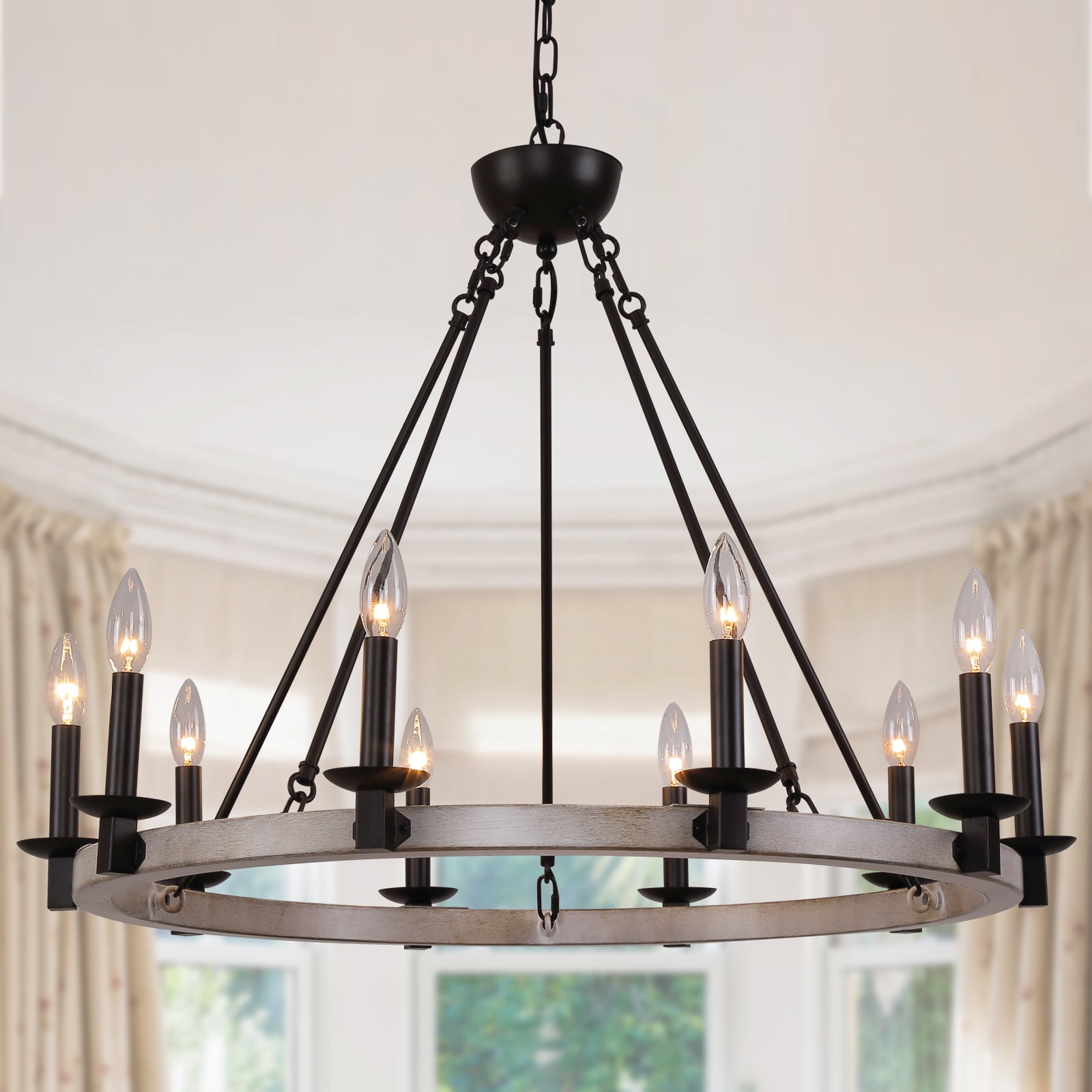 Q&S 10Light Big Wagon Wheel Chandelier Lvining Room Dining Room Orb