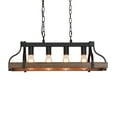 thumbnail image 1 of Q&S 4-Light Industrial Metal Pot Hanging Rack Chandelier Imitation Wood Grain Linear Pendant Ceiling Lighting Rustic Farmhouse Fixture Kitchen Island Dining Room,E26 Base,Black,UL Listed, 1 of 9