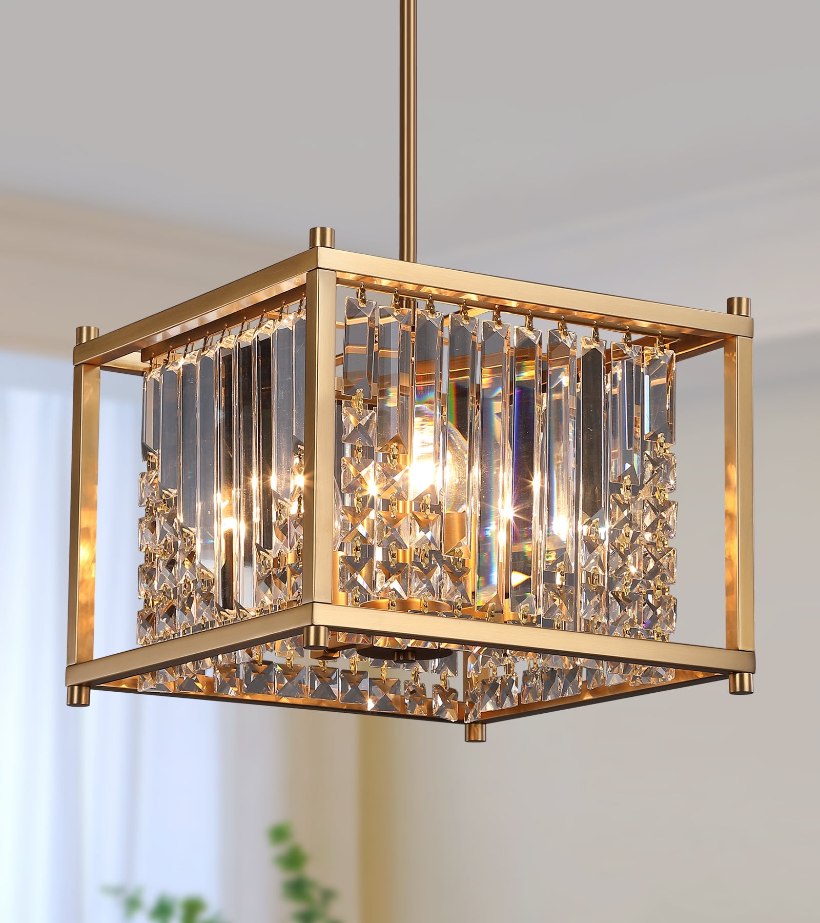 Q\u0026S 4-Light Gold Chandelier, Antique Brass Crystal Pendant, UL Listed for  Dining, Hallway, Entryway, Kitchen, Foyer - Walmart.com, image size:1600x1800