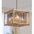 thumbnail image 1 of Q&S 4 Lights Gold Chandelier,Modern Industrial Antique Brass Square Crystal Chandeliers Hanging Pendant Light Fixture for Dining Room Hallway Entryway Kitchen Island UL Listed, 1 of 7