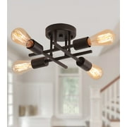 Q&S 4-Lights Semi Flush Mount Mid-Century Black Metal Ceiling Light Fixtures for Hallway Bedroom Kitchen Sputnik Flush Mount Lights