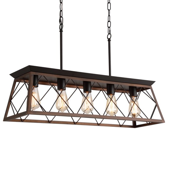 Q&S 5-Light Rustic Bronze Electric Farmhouse Rectangular Linear Chandelier