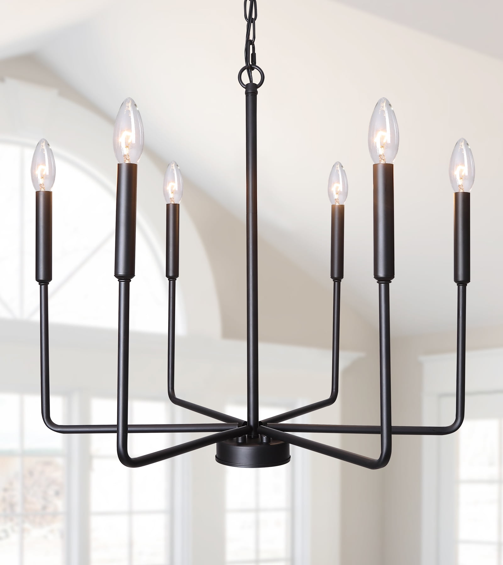 Matte Black 6-Light Metal Candle Chandelier