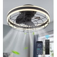 thumbnail image 1 of Q&S Black Round Ceiling Fan with Light Remote App Control Modern Farmhouse Flush Mount Linear Ceiling Fans for Bedroom Home Office Mute Smart 6 Wind Speeds Reversible Motor Dimmable LED 3 Color D19.7, 1 of 8