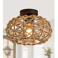 thumbnail image 1 of Q&S Coastal Rattan and Hemp Rope Weaving Pendant Light 1-Light Boho Semi Flush Mount Ceiling Fixture,Rustic Wicker Cage Design for Bedroom, Hallway, Entryway, Kitchen and Nursery, 1 of 8