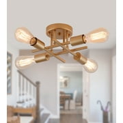Q&S,Gold Finish,Sputnik Chandelier 4-Light Ceiling Light Semi Flush Mount for Bedroom Living Room