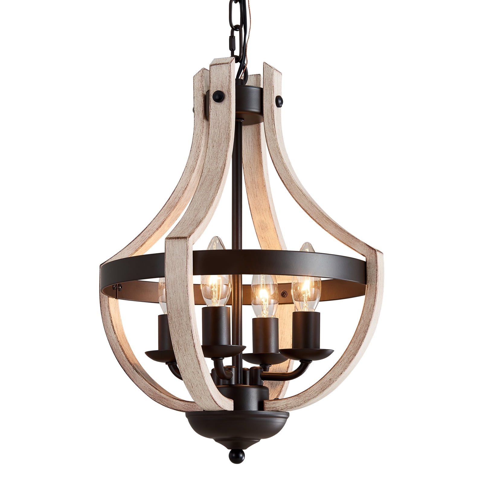 Q&S Small Farmhouse Chandelier 4Lights White Birch+Black Rustic