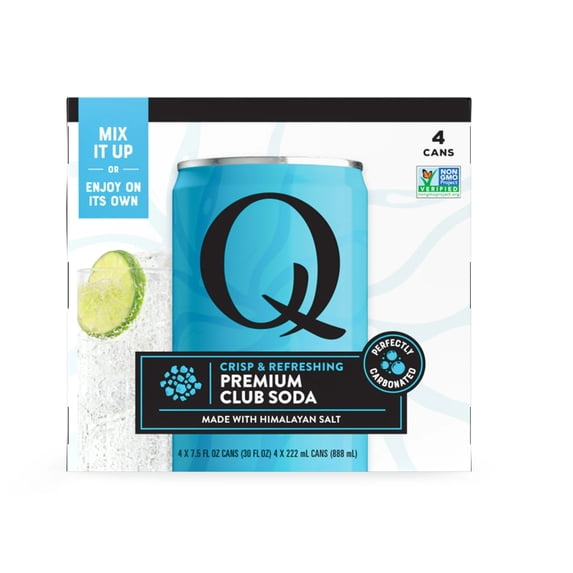 Q Mixers Premium Club Soda, Crisp & Refreshing, 4 pack, 7.5 fl oz Cans – Perfectly Carbonated Liquid Mixer for Vodka Soda and Mocktails - Paperboard Box