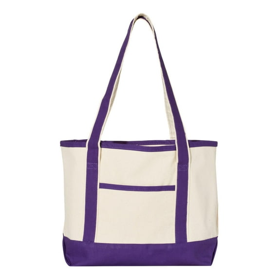Q-Tees - 20L Small Deluxe Tote - Q125800 - Natural/ Purple - Size: One Size