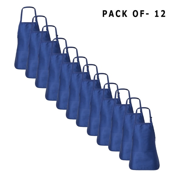 Q-Tees Adjustable Full-Length BBQ Chef Apron with Pouch Pocket | 55/45 Cotton/polyester | Royal | Pack of 12