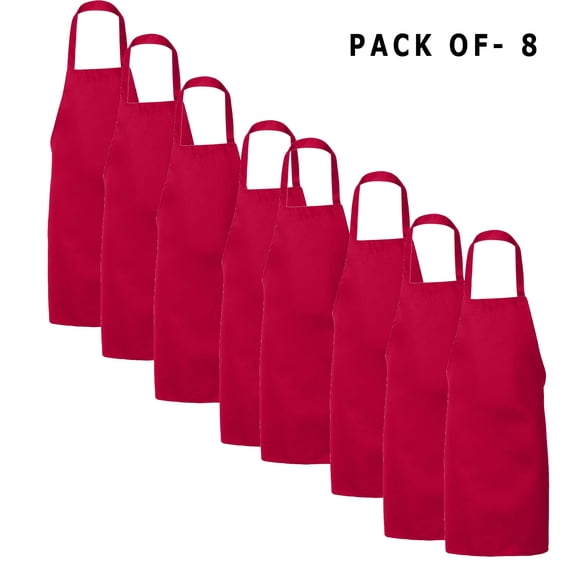 Q-Tees Butcher Apron - Adjustable Chef Bbq Aprons | 55/45 Cotton/polyester | Bulk Apron | Red | Pack of 8
