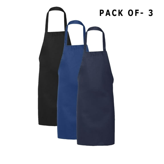 Q-Tees Butcher Apron to Protect Your Clothing | 3 Pieces of Aprons Made with 7.5 oz./yd² (US), 55/45 cotton/polyester - Mix Color(Black, Navy, Royal) | Size - One Size( 28"W x 34"L )