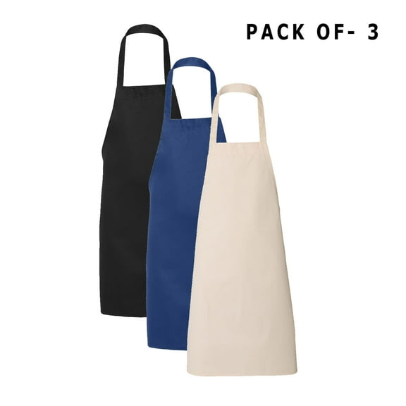 Q-Tees Butcher Apron to Protect Your Clothing | 3 Pieces of Aprons Made with 7.5 oz./yd² (US), 55/45 cotton/polyester - Mix Color(Black, Natural, Royal) | Size - One Size( 28"W x 34"L )