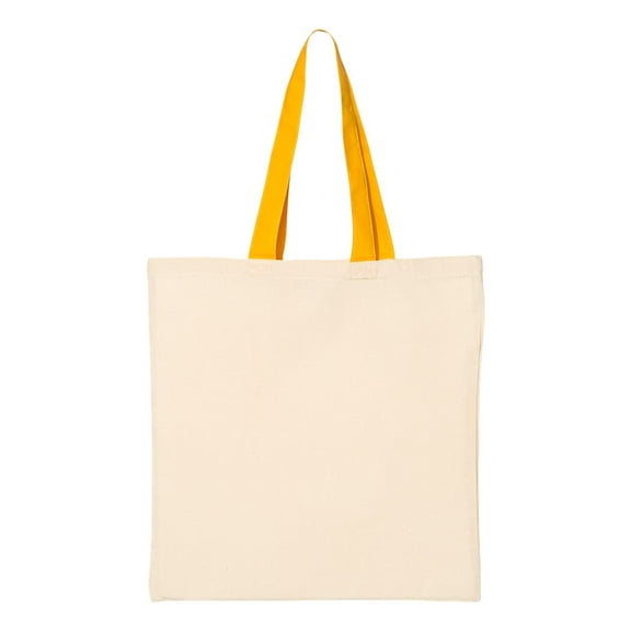 Q-Tees - Economical Tote with Contrast-Color Handles - QTB6000 - Natural/ Gold