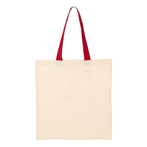 Q-Tees - Economical Tote with Contrast-Color Handles - QTB6000 - Natural/ Red