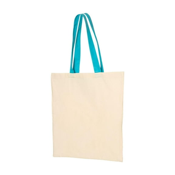 Q-Tees Economical Tote with Contrast-Color Handles in Natural/ Turquoise One Size | QTB6000