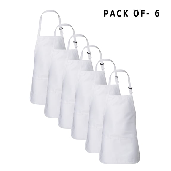 Q-Tees Full-Length Apron with Pouch Pocket - Kitchen Aprons: Perfect Chef Aprons and Cooking Aprons for Women | 55/45 Cotton/polyester | White | Pack of 6