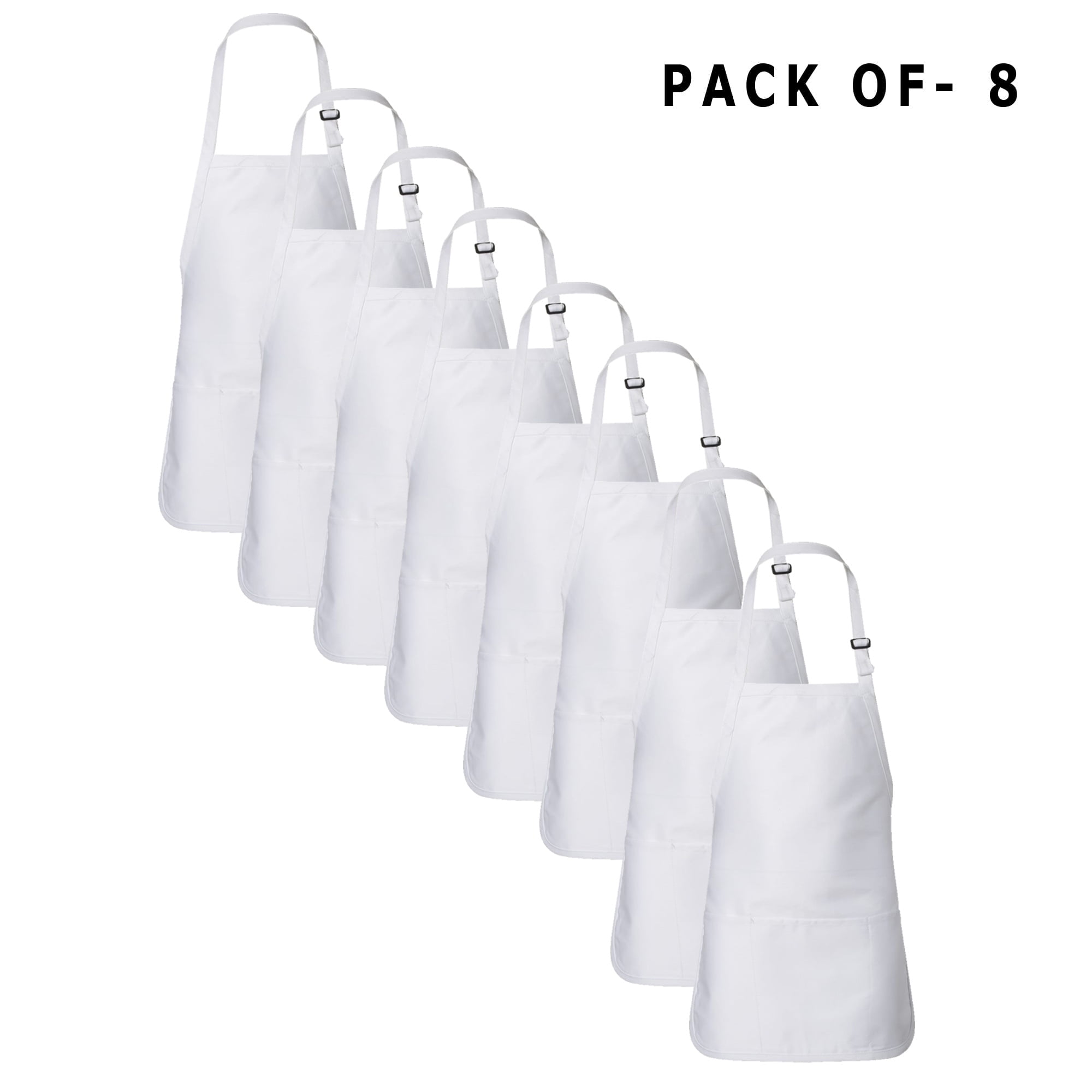 Q-Tees Full-Length Apron with Pouch Pocket - Kitchen Aprons: Perfect Chef Aprons and Cooking Aprons for Women | 55/45 Cotton/polyester | White | Pack of 8