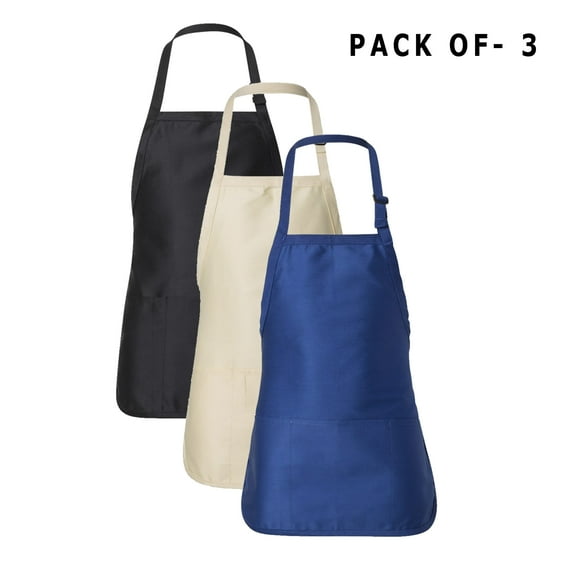 Q-Tees Full-Length Apron with Pouch Pocket - Premium Kitchen, Chef, and Cooking Aprons for Women | 55/45 Cotton/polyester | Bulk Mix Color | Pack of 3