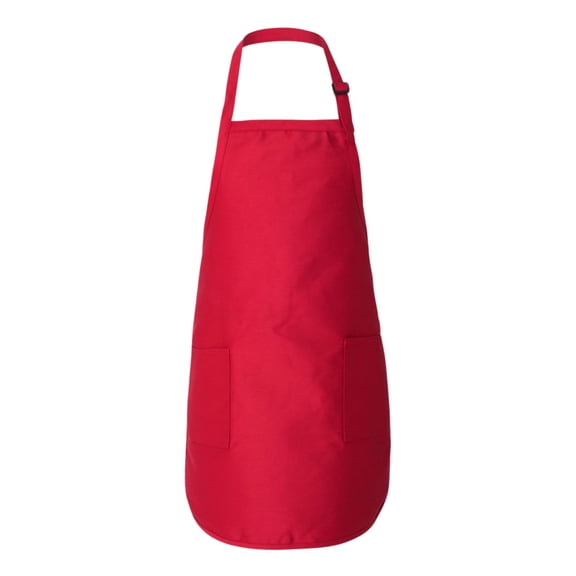 Q-Tees Full-Length Apron with Pockets, 55 Cotton/45 Polyester Kitchen Aprons (Red , 22"W x 30"L)