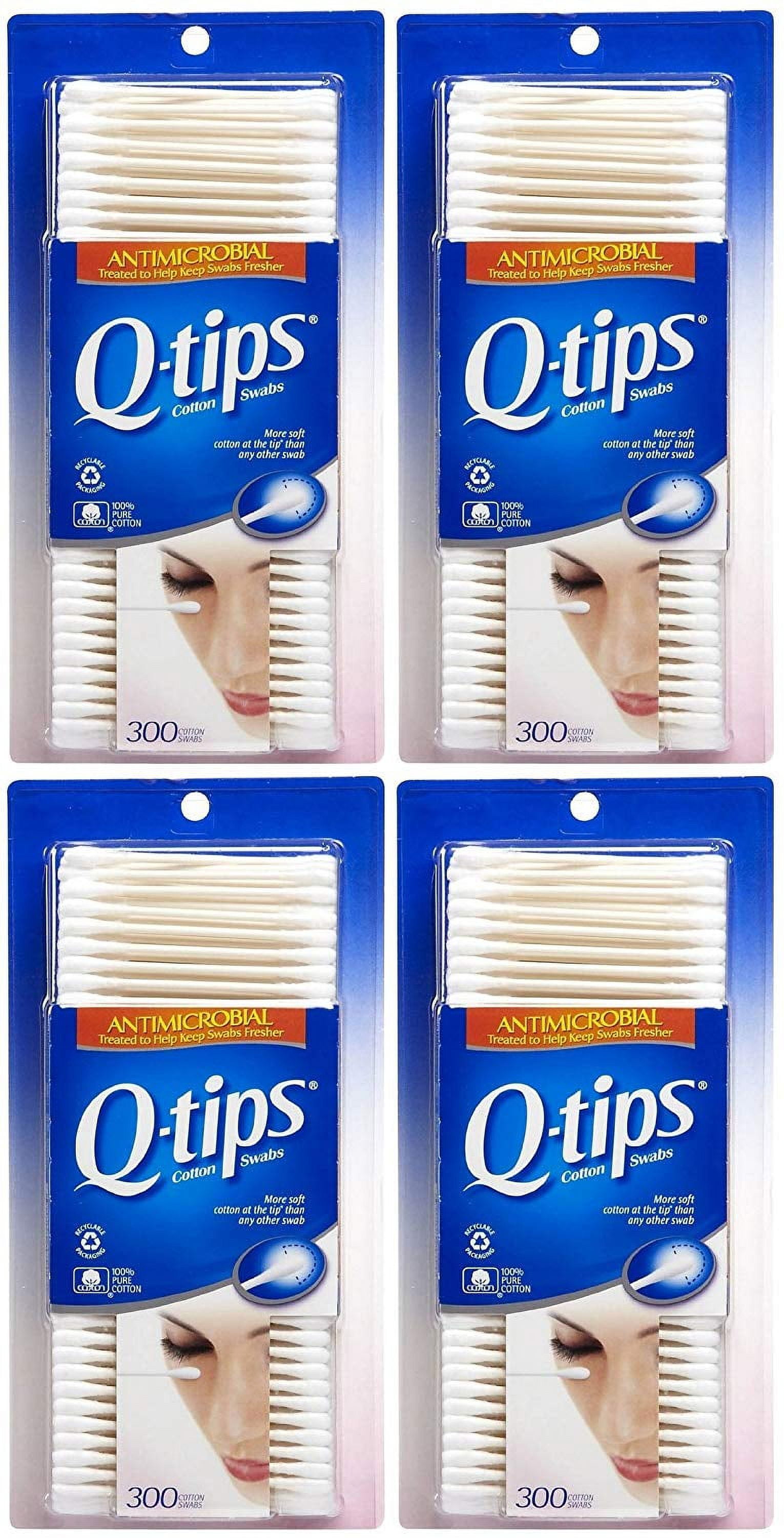 Q-Tips Antimicrobial Cotton Swabs, 300 Count (Pack of 4)