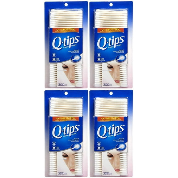 Q-Tips Antimicrobial Cotton Swabs, 300 Count (Pack of 4)