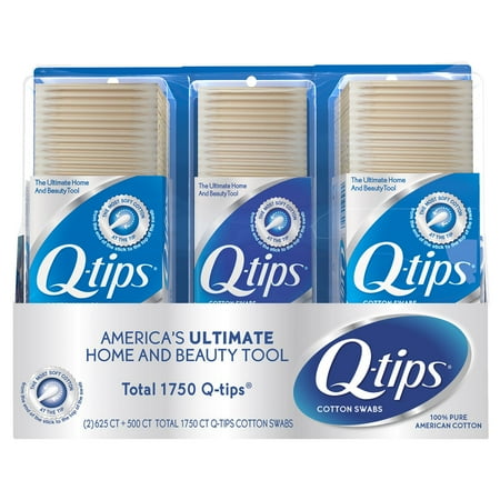 Q-Tips Cotton Swabs - 1750 Total Count 625 Count (2) Packs + 500 Count (1) Pack