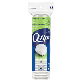 Q-tips Gentle Exfoliating 100% Cotton Rounds, Lint-Free Makeup Remover, Cleaning and Skin Care Pads, 80 Count