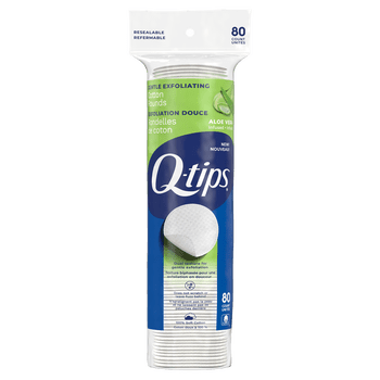 Q-tips Gentle Exfoliating 100% Cotton Rounds, Lint-Free Makeup Remover, Cleaning and Skin Care Pads, 80 Count