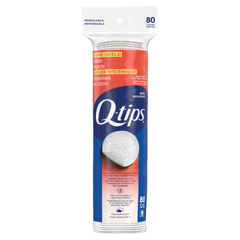 Q-tips Hygiene Shield 100% Cotton Rounds, Lint-Free Makeup Remover, Cleaning and Skin Care Pads, 80 Count