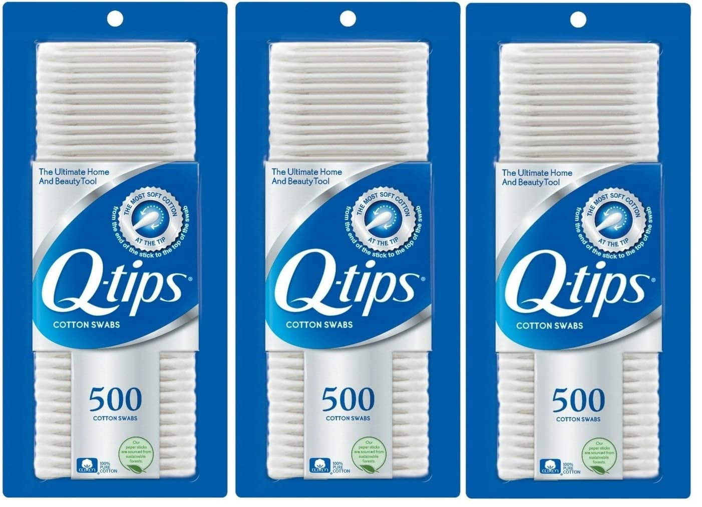 Q-Tips Cotton Swabs 500 Count (Pack of 3)