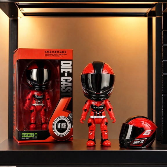 Q Version Motorcycle Racer Action Figure Die-Cast Alloy Removable Helmet Collectible Desk Decor Red