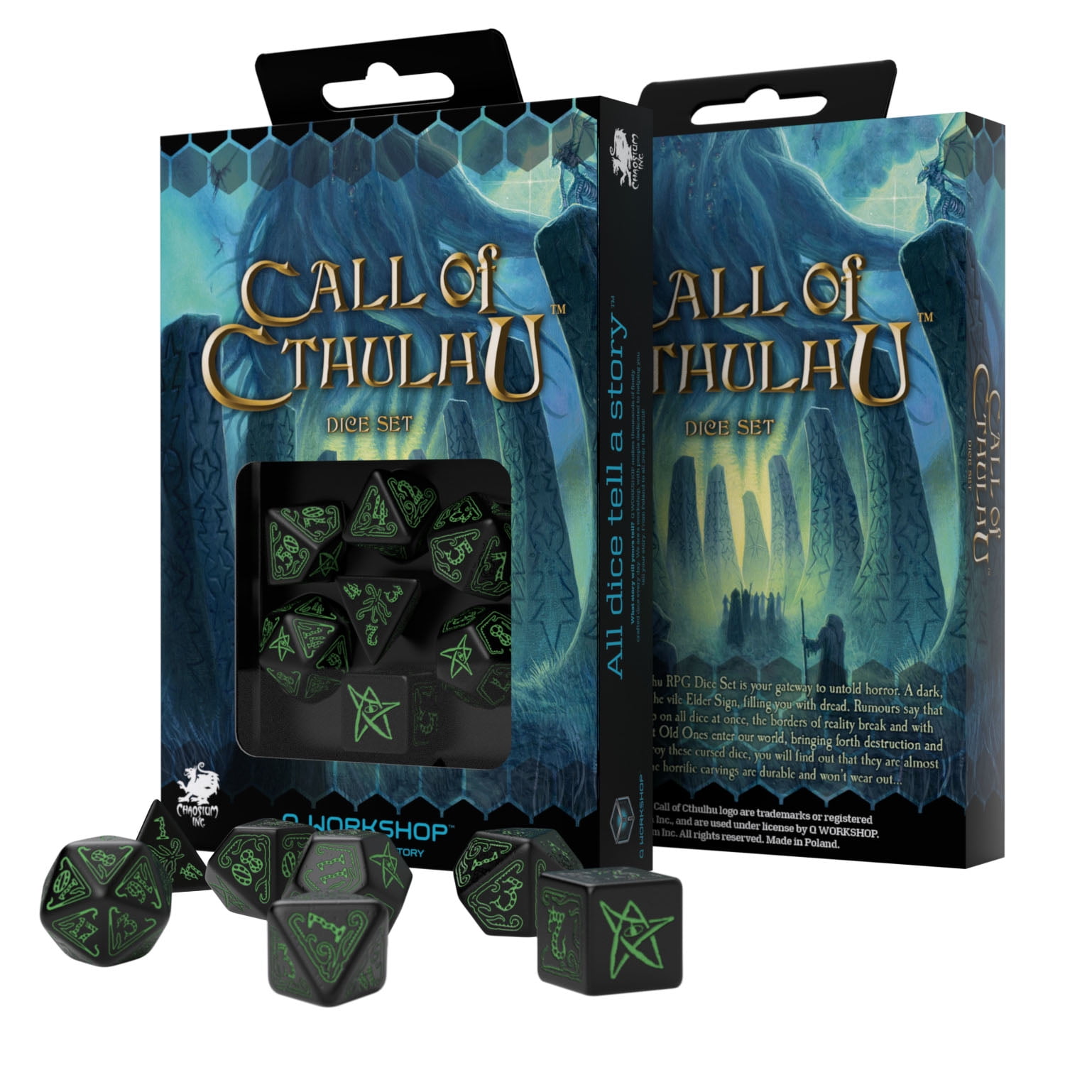 Q Workshop Call of Cthulhu Black & Green Dice Set